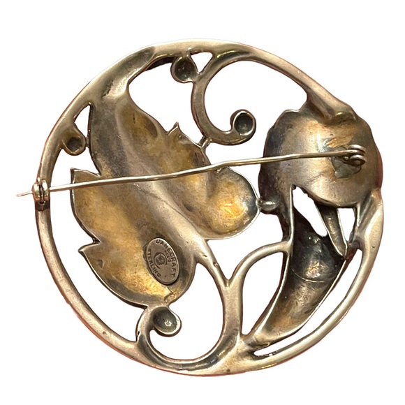 Stunning Large Heavy chunky sterling silver 925 Danecraft art deco Lily brooch - Picture 7 of 8